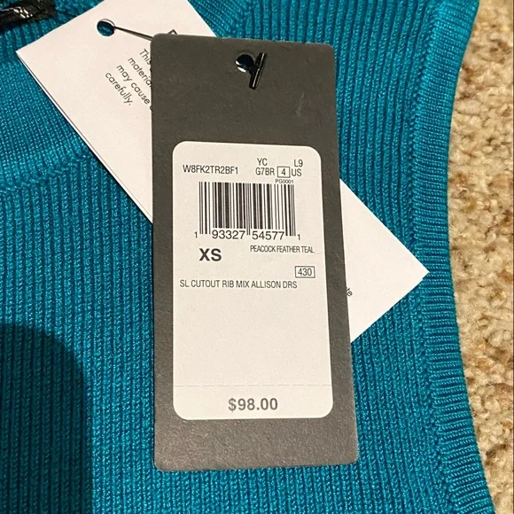 Guess cutout bodycon rib sleeveless dress size XS teal blue cocktail club - Picture 8 of 16